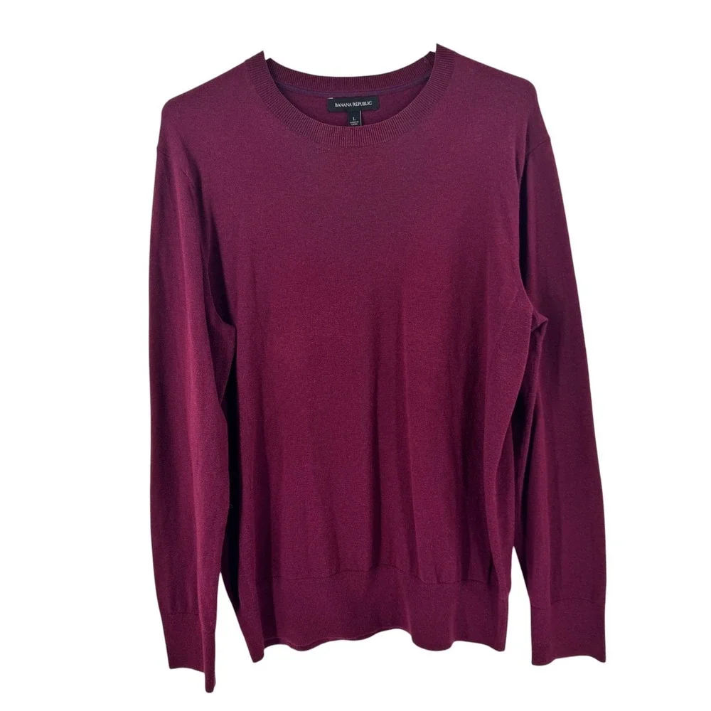 Banana Republic Mens Burgundy Cashmere Blend Crewneck Sweater Elbow Patches L‎